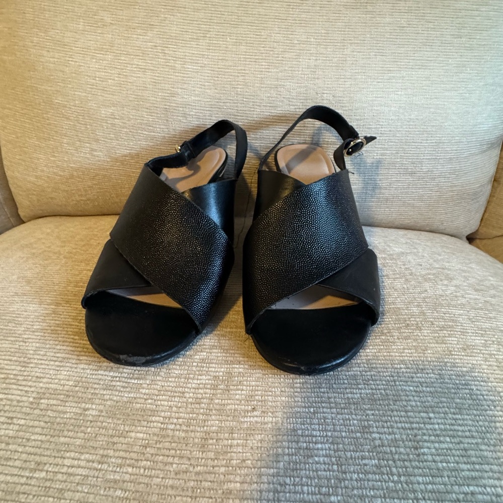 Preston & York Black Crisscross Slingback Sandals with Buckle